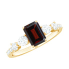 Rosec Jewels-Genuine Garnet Emerald Cut Engagement Ring with Diamond Side Stones