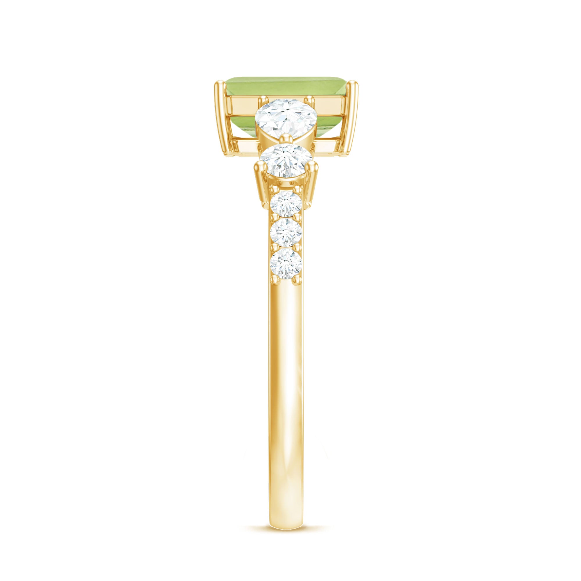 Natural 1.8 Carat Peridot Emerald Cut Engagement Ring with Side Stones AAA - Rosec Jewels