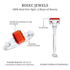 1 Carat Fire Opal Emerald Cut Engagement Ring with Diamond Side Stones AAA - Rosec Jewels
