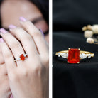 1 Carat Fire Opal Emerald Cut Engagement Ring with Diamond Side Stones AAA - Rosec Jewels
