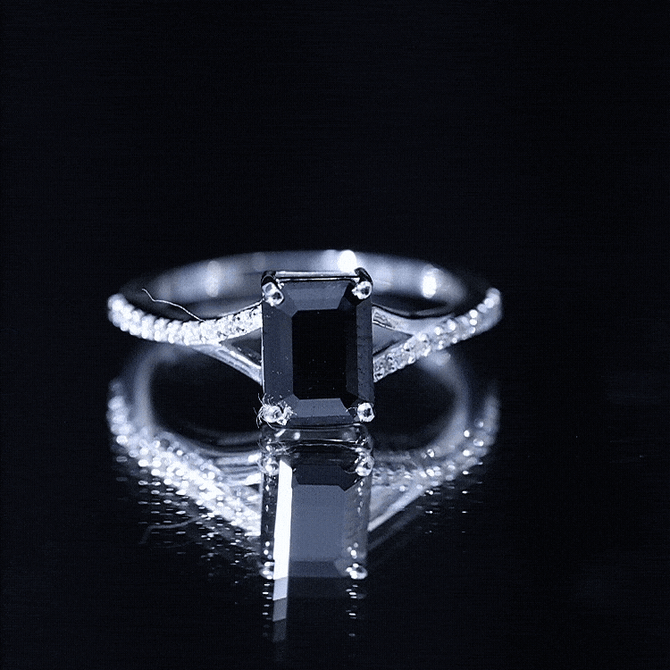 Rosec Jewels-Certified 1.6 Carat Lab Grown Black Diamond Emerald Cut Engagement Ring with White Diamond Split Shank