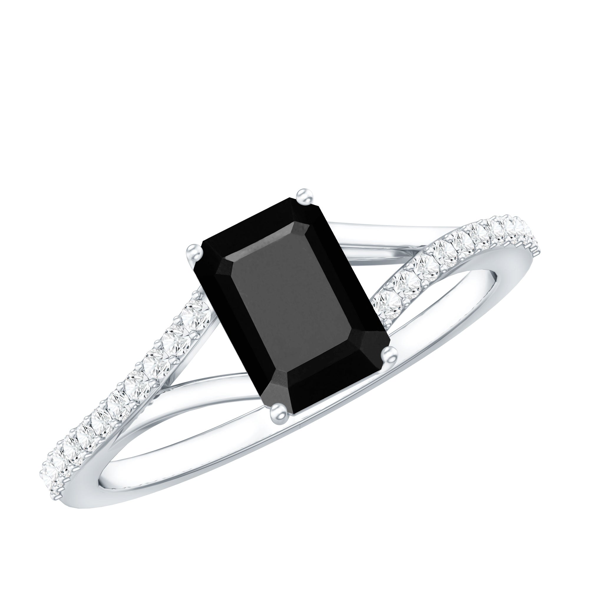Rosec Jewels-Certified 1.6 Carat Lab Grown Black Diamond Emerald Cut Engagement Ring with White Diamond Split Shank