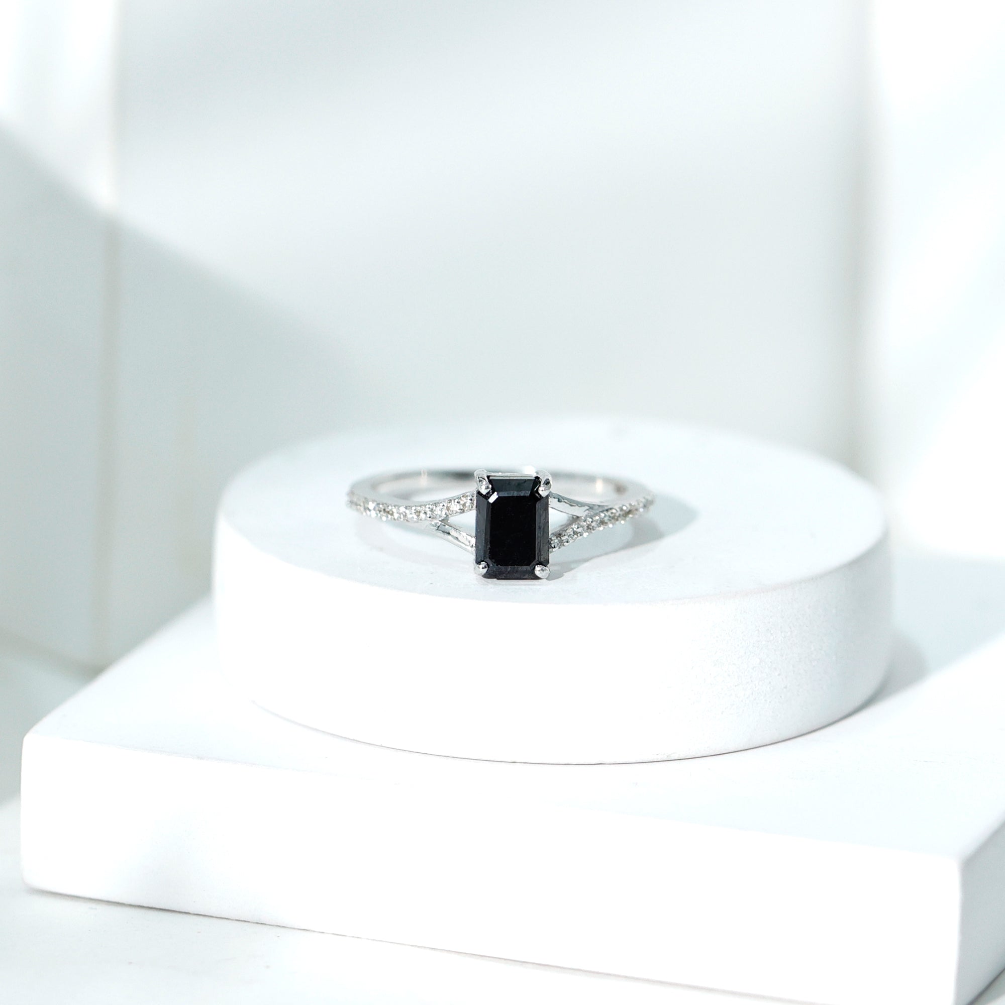 Rosec Jewels-Certified 1.6 Carat Lab Grown Black Diamond Emerald Cut Engagement Ring with White Diamond Split Shank