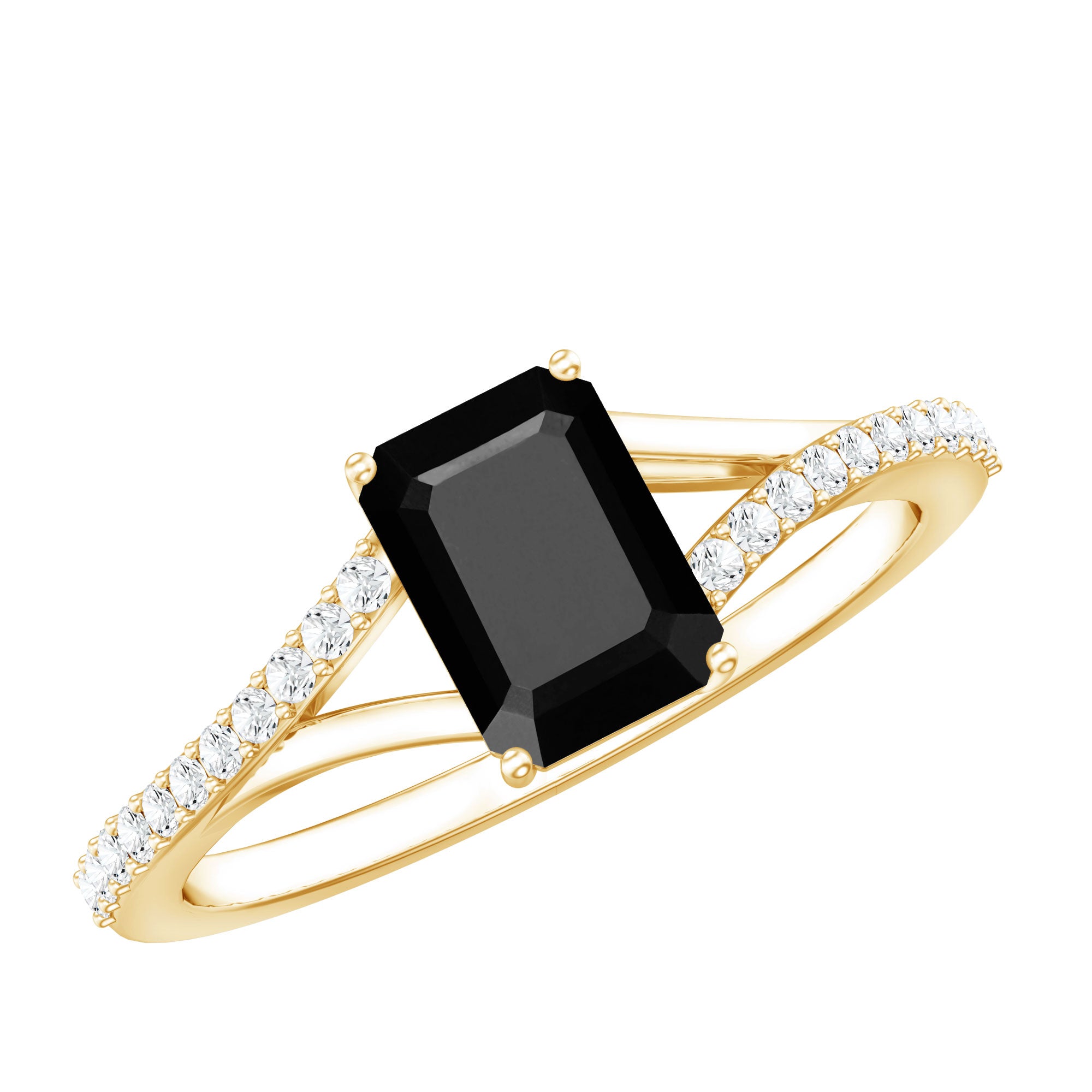 Rosec Jewels-Certified 1.6 Carat Lab Grown Black Diamond Emerald Cut Engagement Ring with White Diamond Split Shank