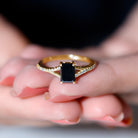 Emerald Cut Black Diamond Solitaire Engagement Ring with Diamond Black Diamond - ( AAA ) - Quality - Rosec Jewels