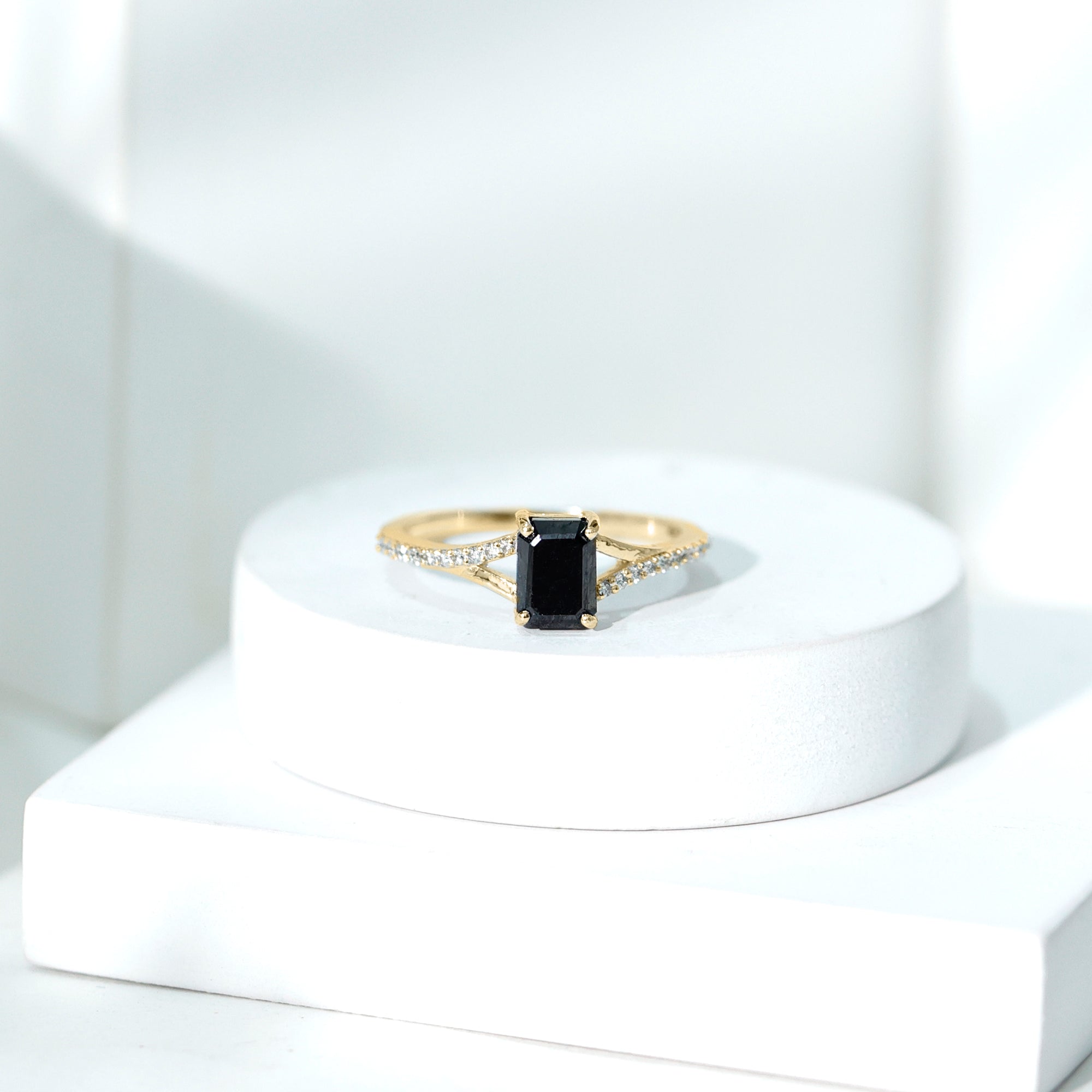 Rosec Jewels-Certified 1.6 Carat Lab Grown Black Diamond Emerald Cut Engagement Ring with White Diamond Split Shank