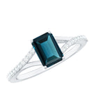 6X8mm Emerald Cut London Blue Topaz Split Shank Engagement Ring with Diamond AAA - Rosec Jewels