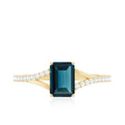 6X8mm Emerald Cut London Blue Topaz Split Shank Engagement Ring with Diamond AAA - Rosec Jewels
