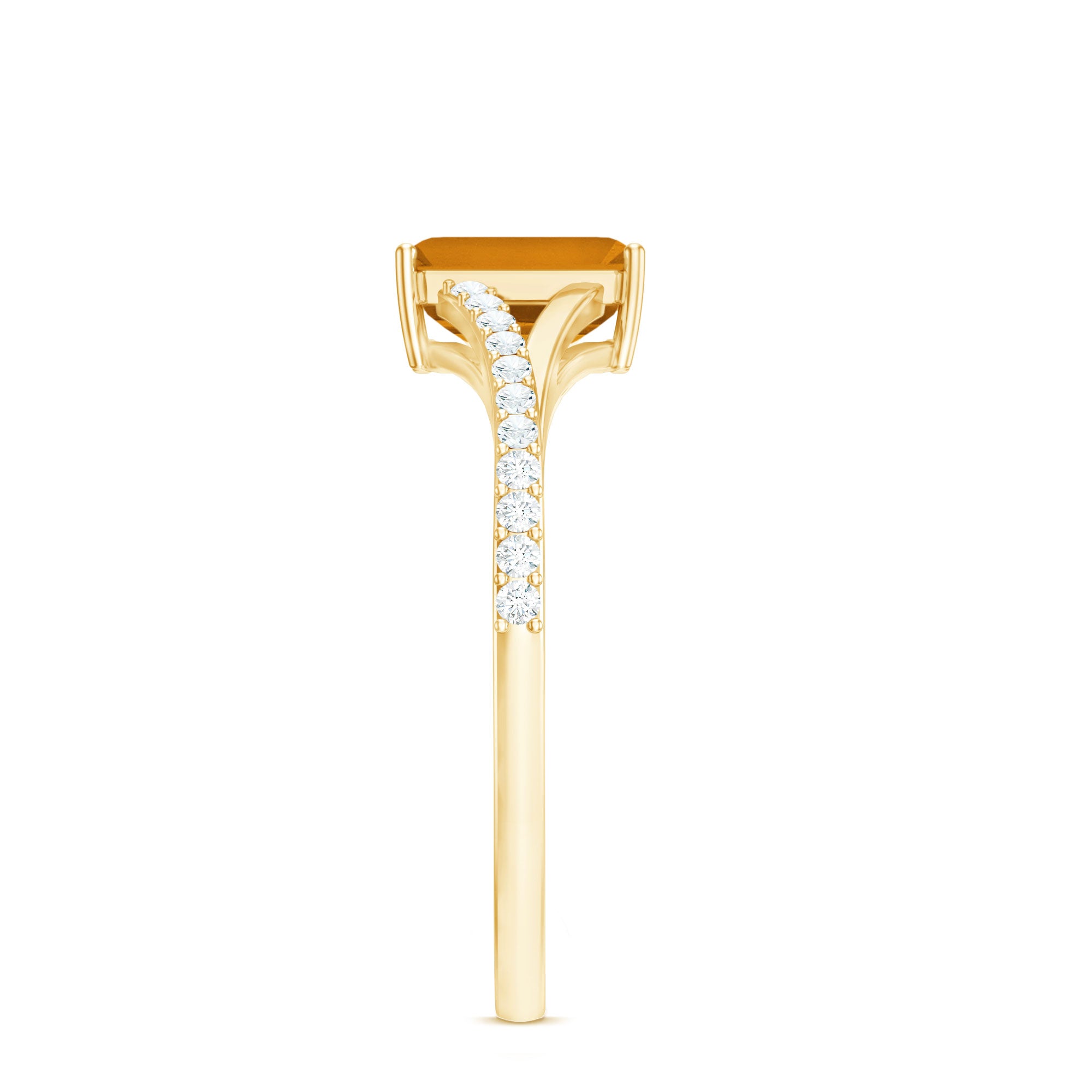 Rosec Jewels-Real Citrine Emerald Cut Engagement Ring with Diamond Split Shank