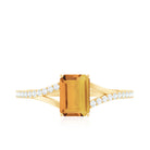 Rosec Jewels-Real Citrine Emerald Cut Engagement Ring with Diamond Split Shank