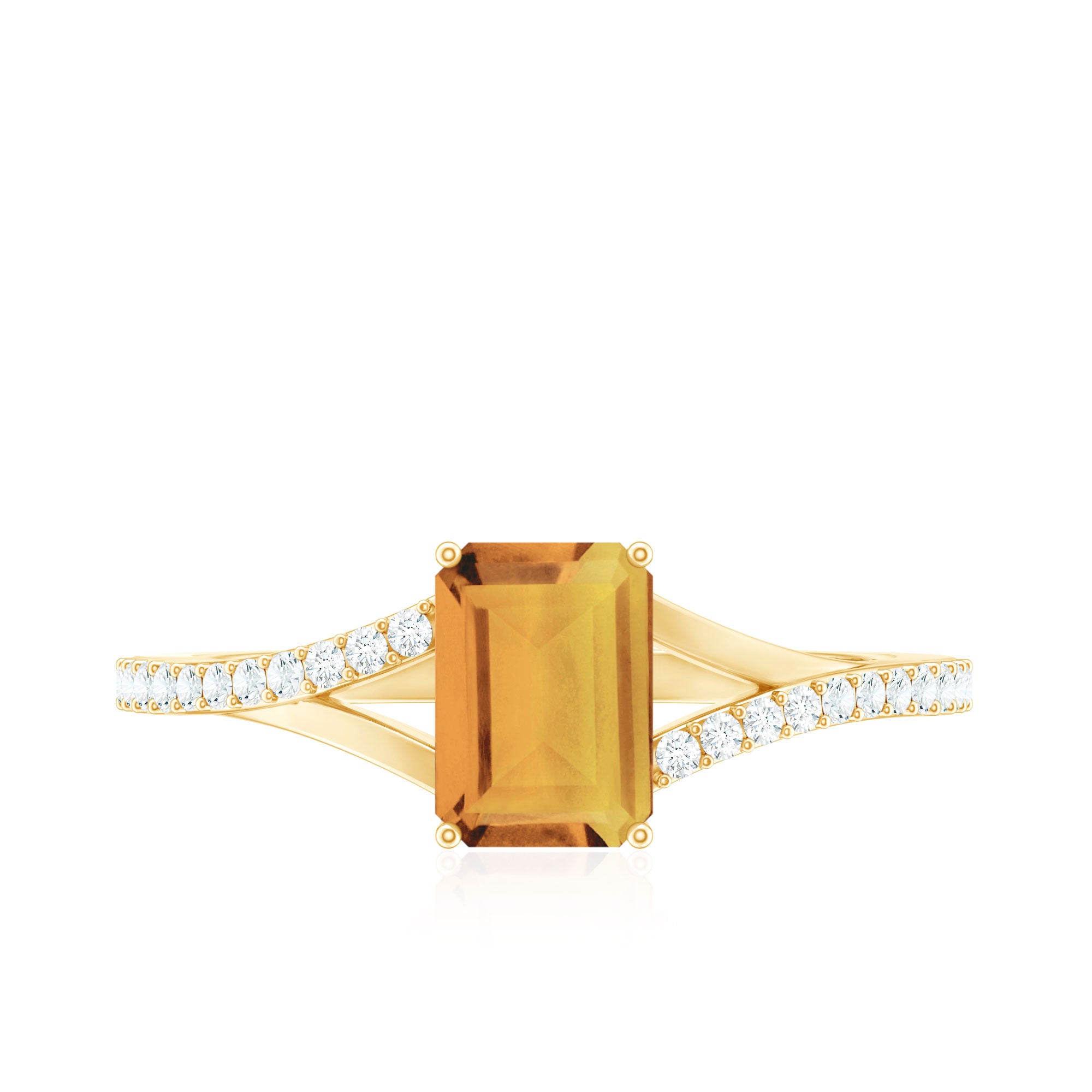 Rosec Jewels-Real Citrine Emerald Cut Engagement Ring with Diamond Split Shank