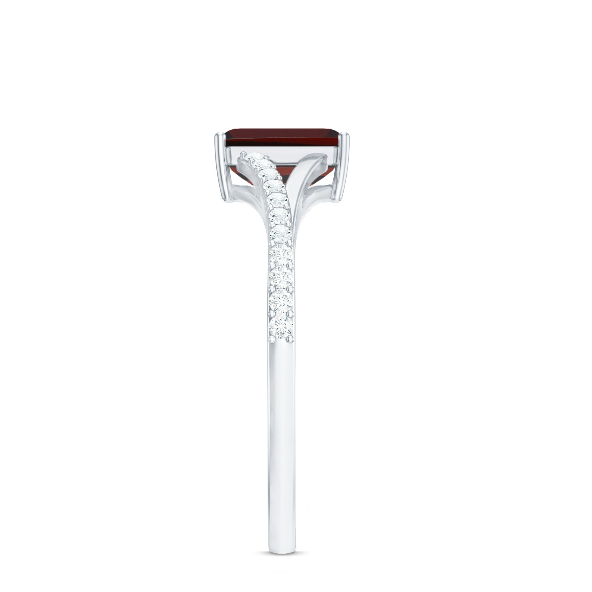 Certified Natural Garnet Emerald Cut Engagement Ring with Diamond Split Shank AAA - Rosec Jewels