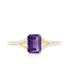 1.4 Carat Amethyst Emerald Cut Engagement Ring with Diamond Split Shank AAA - Rosec Jewels