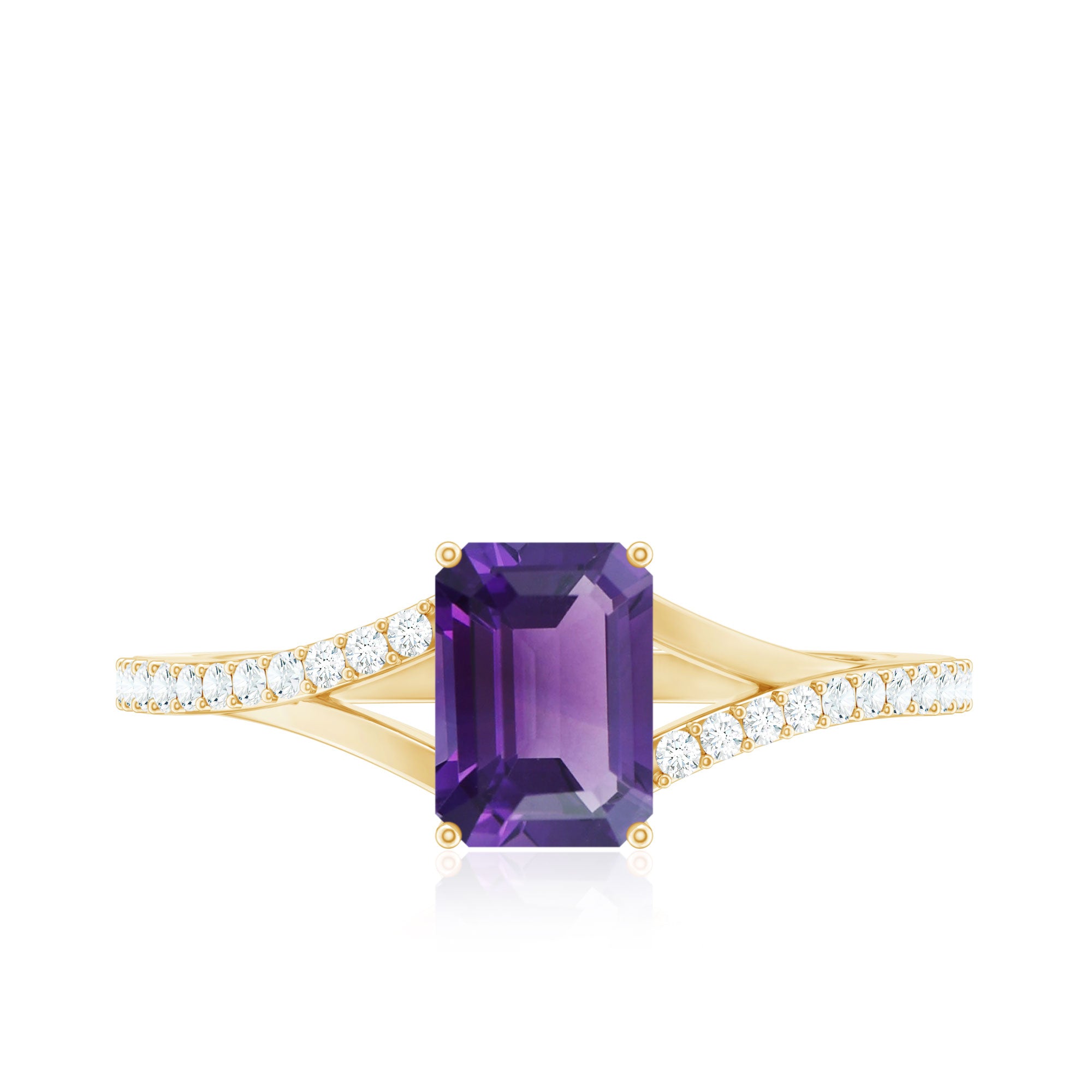 1.4 Carat Amethyst Emerald Cut Engagement Ring with Diamond Split Shank AAA - Rosec Jewels