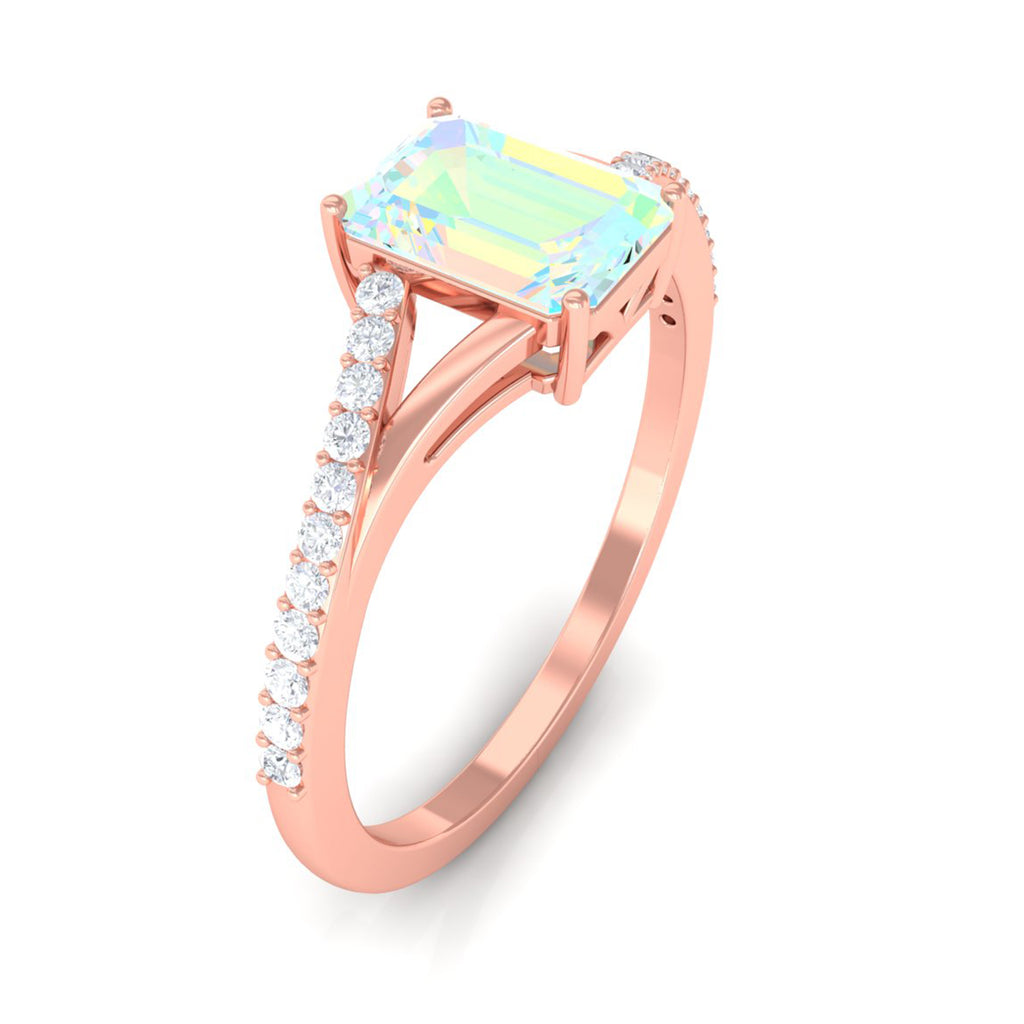Rosec Jewels-Split Shank Ethiopian Opal Solitaire Engagement Ring with Diamond