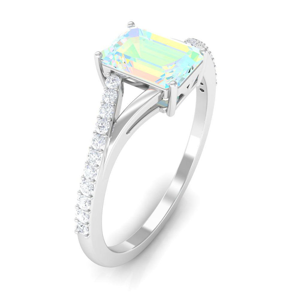 Rosec Jewels-Split Shank Ethiopian Opal Solitaire Engagement Ring with Diamond