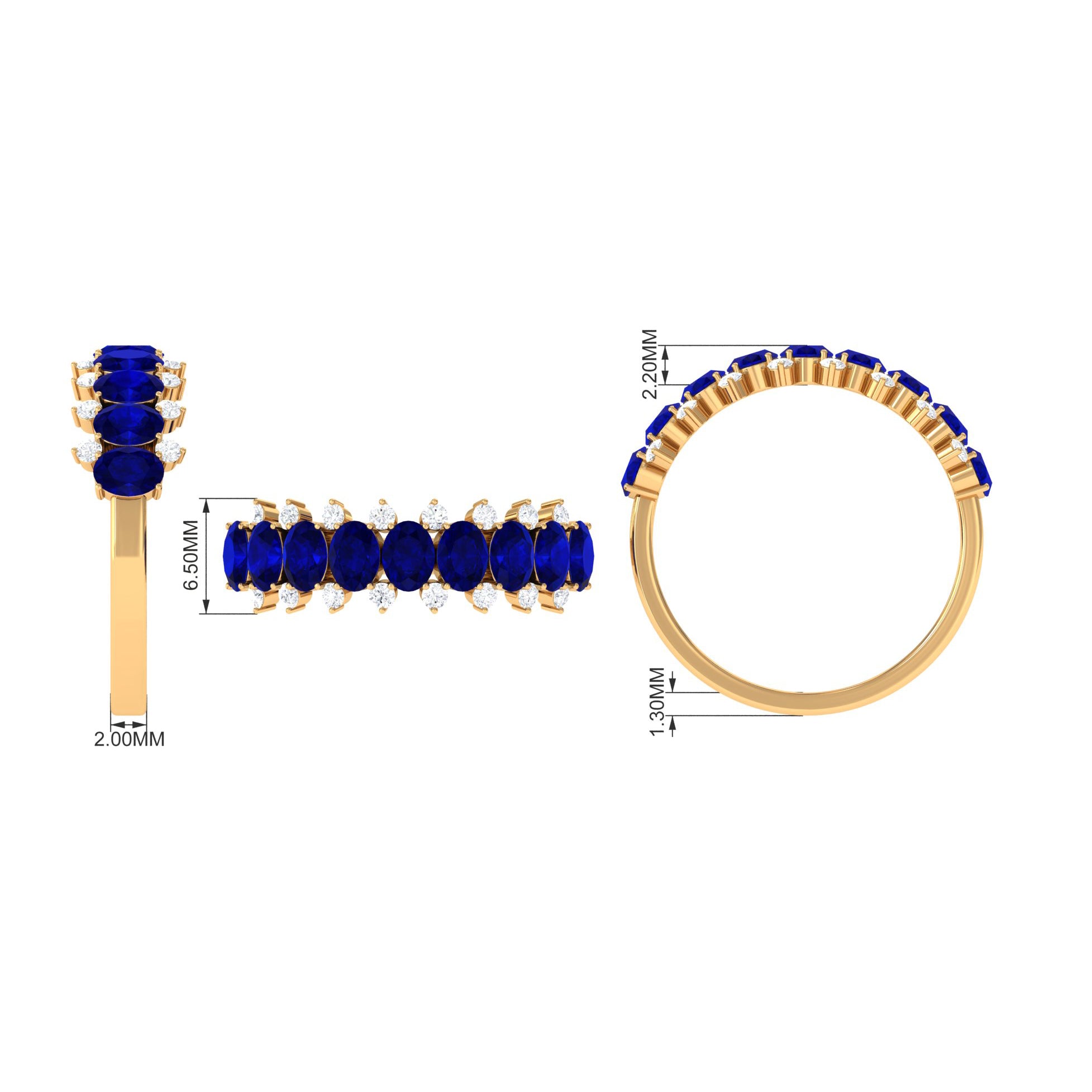 Rosec Jewels-Natural Oval Blue Sapphire Half Eternity Band with Diamond