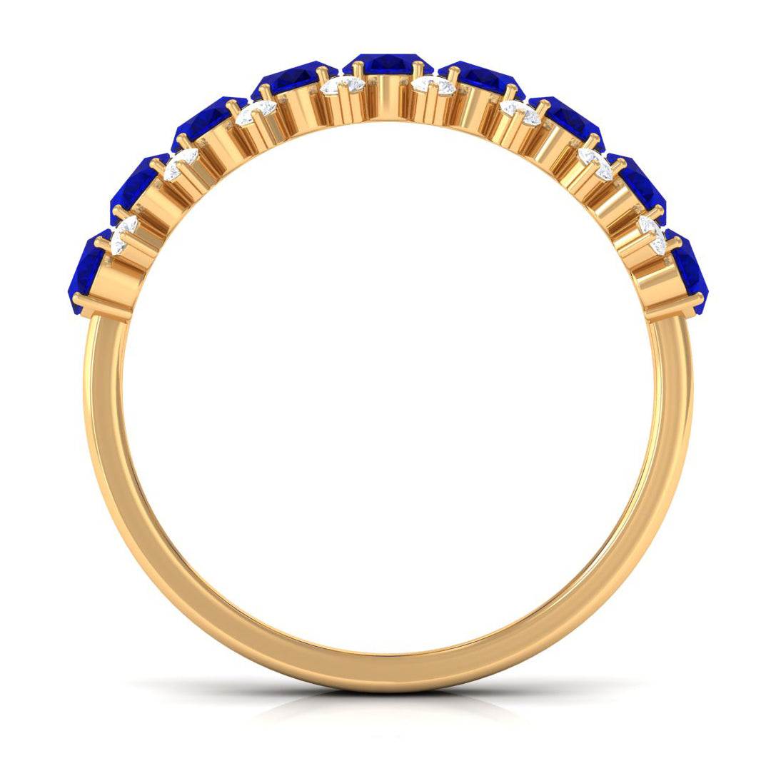 Rosec Jewels-Natural Oval Blue Sapphire Half Eternity Band with Diamond
