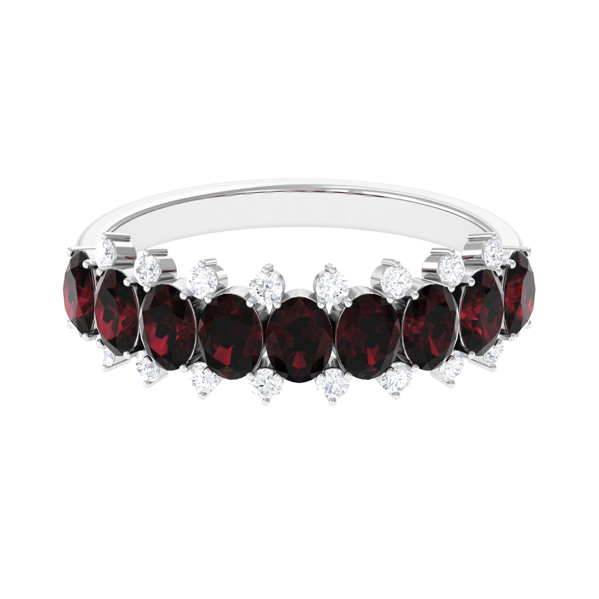 Rosec Jewels-Real Garnet Diamond Half Eternity Wedding Anniversary Ring