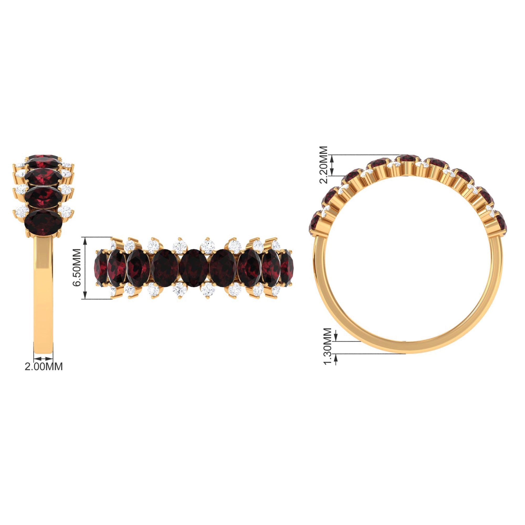Rosec Jewels-Real Garnet Diamond Half Eternity Wedding Anniversary Ring