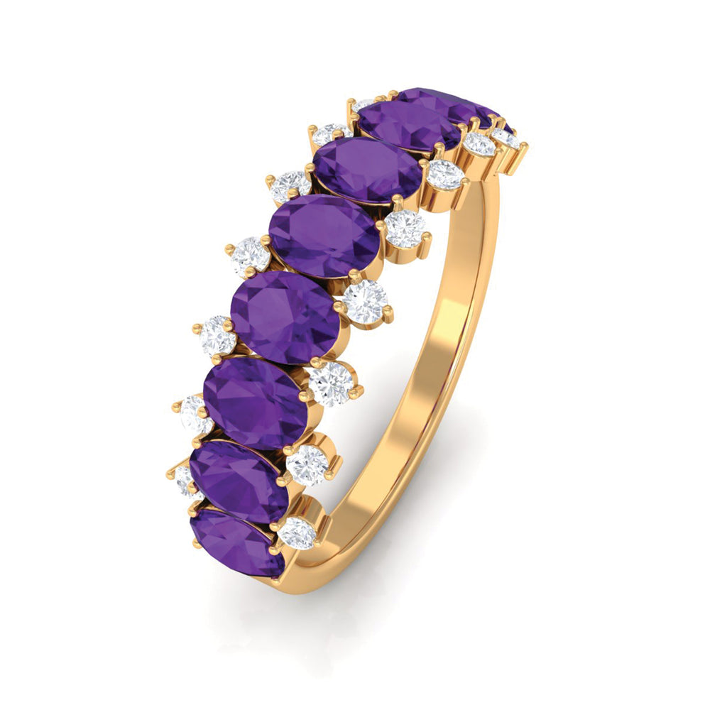 1.50 Ct Amethyst Oval Half Eternity Band with Diamond Amethyst - ( AAA ) - Quality - Rosec Jewels