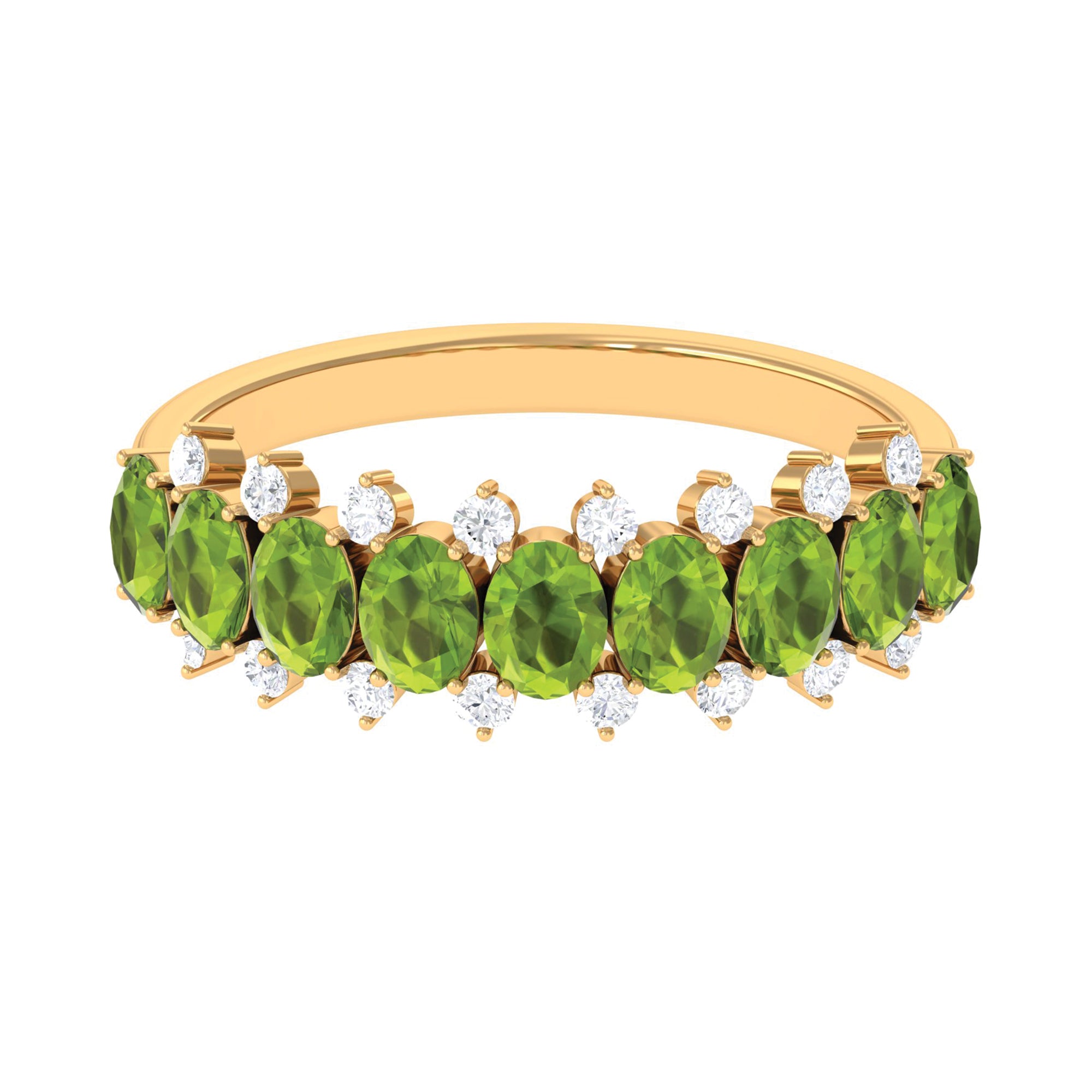 2.25 CT Oval Cut Peridot Half Eternity Ring with Diamond Stones AAA - Rosec Jewels