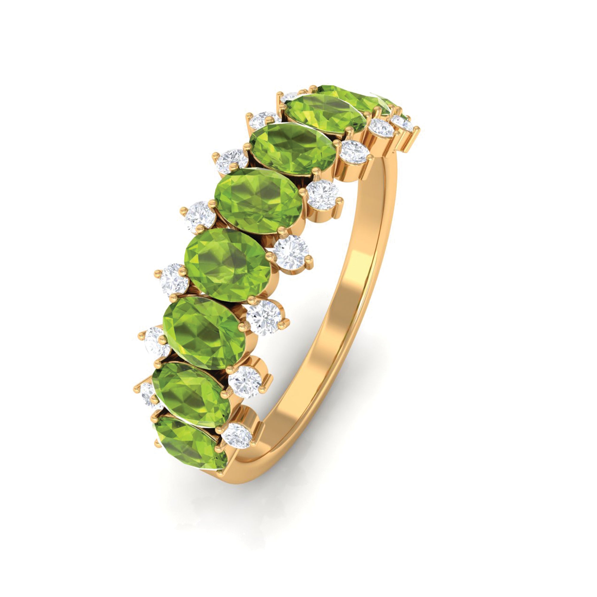 2.25 CT Oval Cut Peridot Half Eternity Ring with Diamond Stones AAA - Rosec Jewels