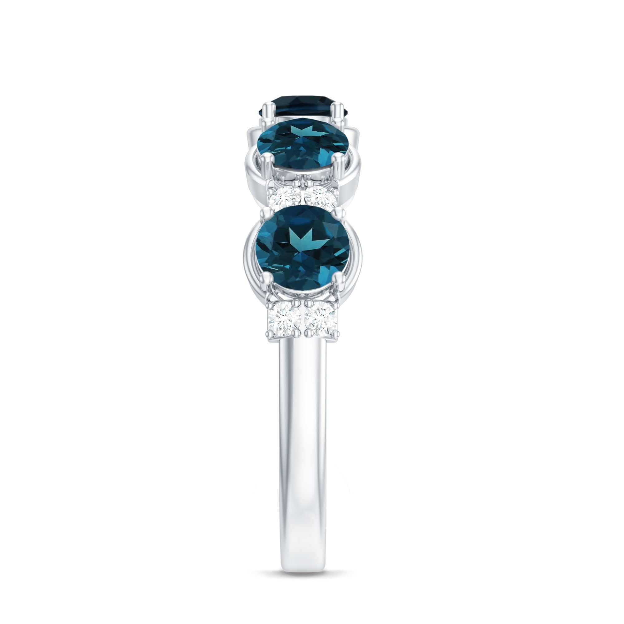 Round London Blue Topaz and Diamond Half Eternity Band AAA - Rosec Jewels