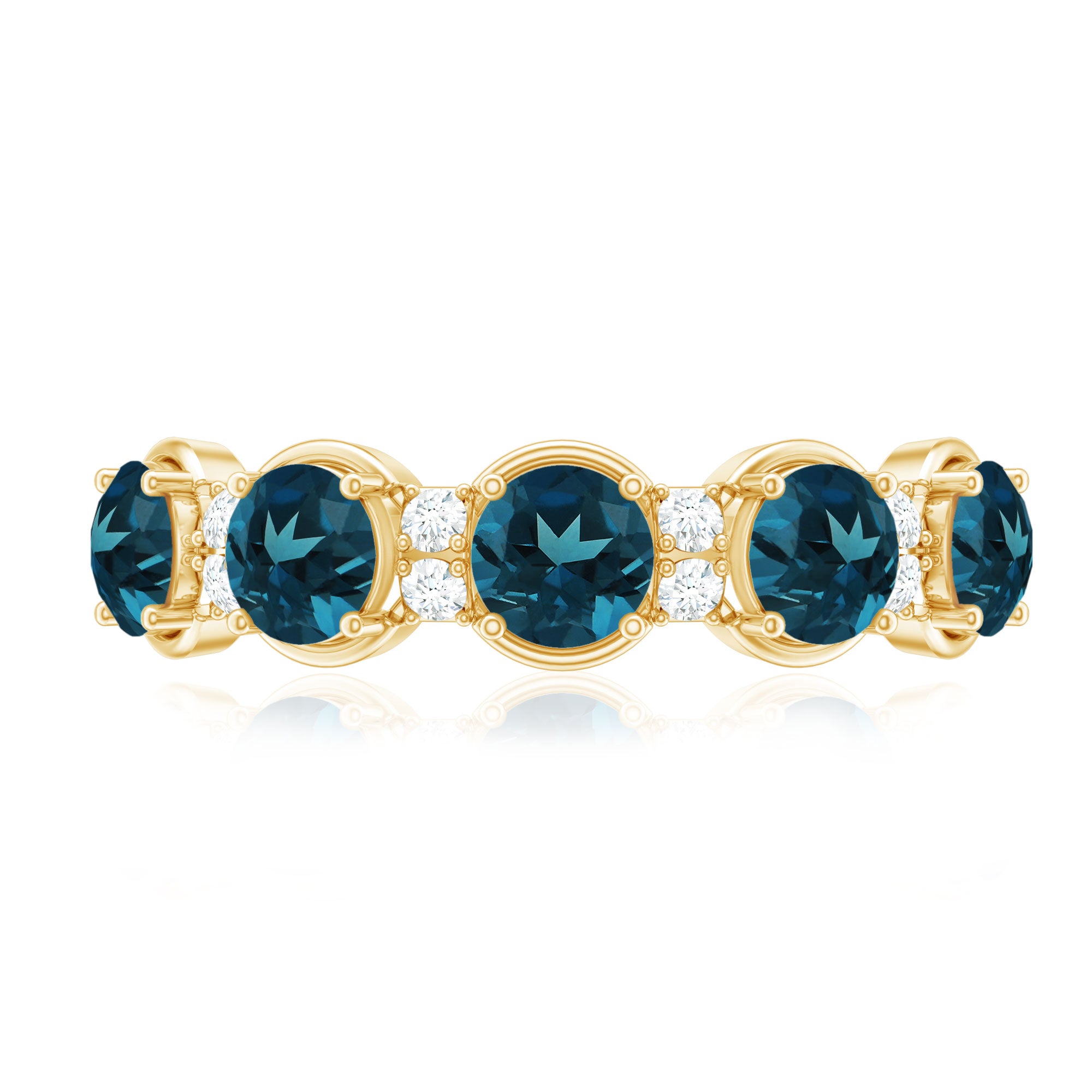 Round London Blue Topaz and Diamond Half Eternity Band AAA - Rosec Jewels