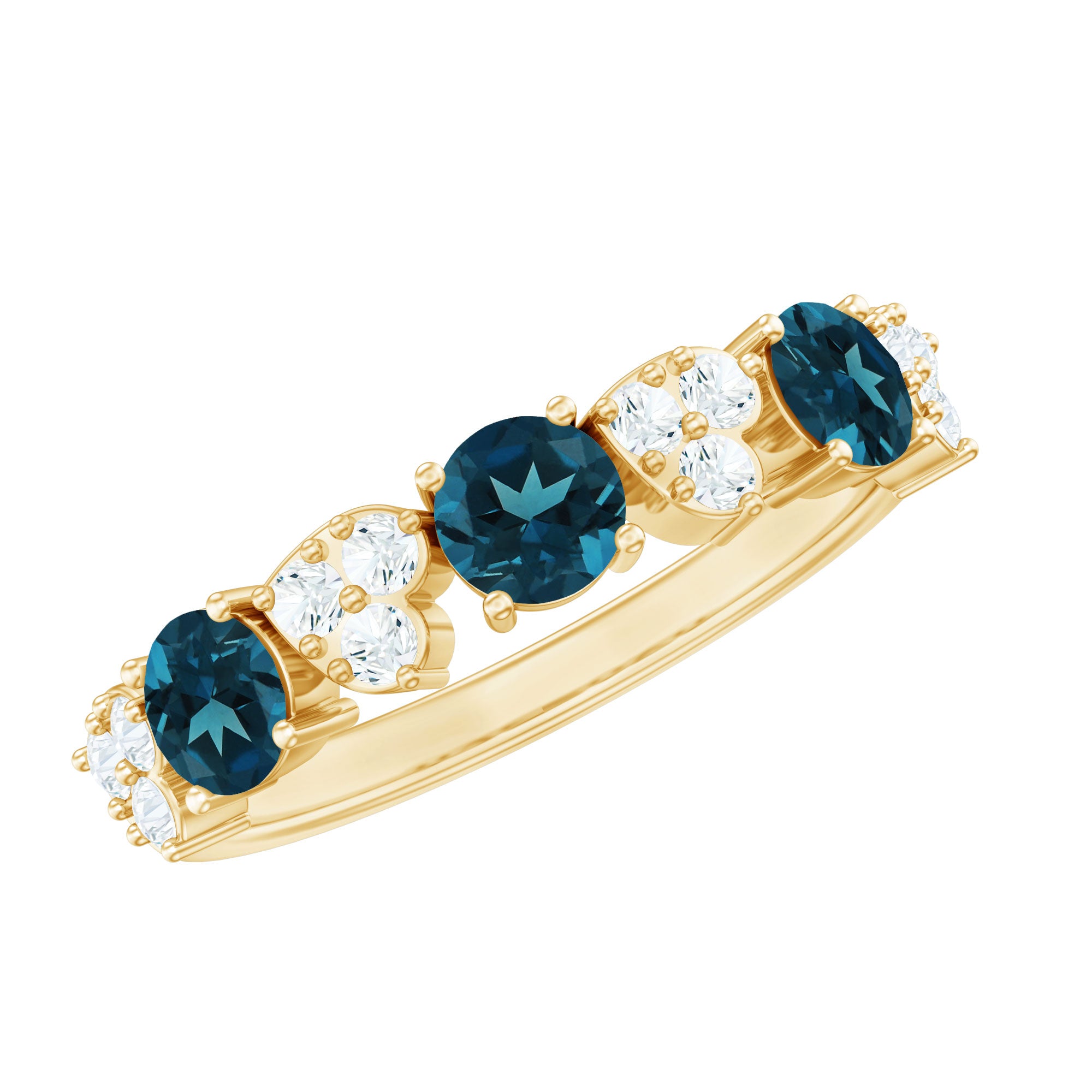 Natural London Blue Topaz Semi Eternity Ring with Diamond AAA - Rosec Jewels