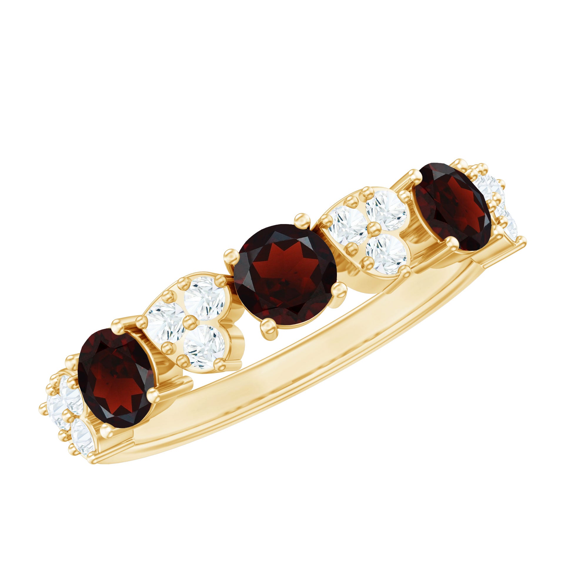 Rosec Jewels-Certified Real Garnet Diamond Heart Eternity Ring for Anniversary