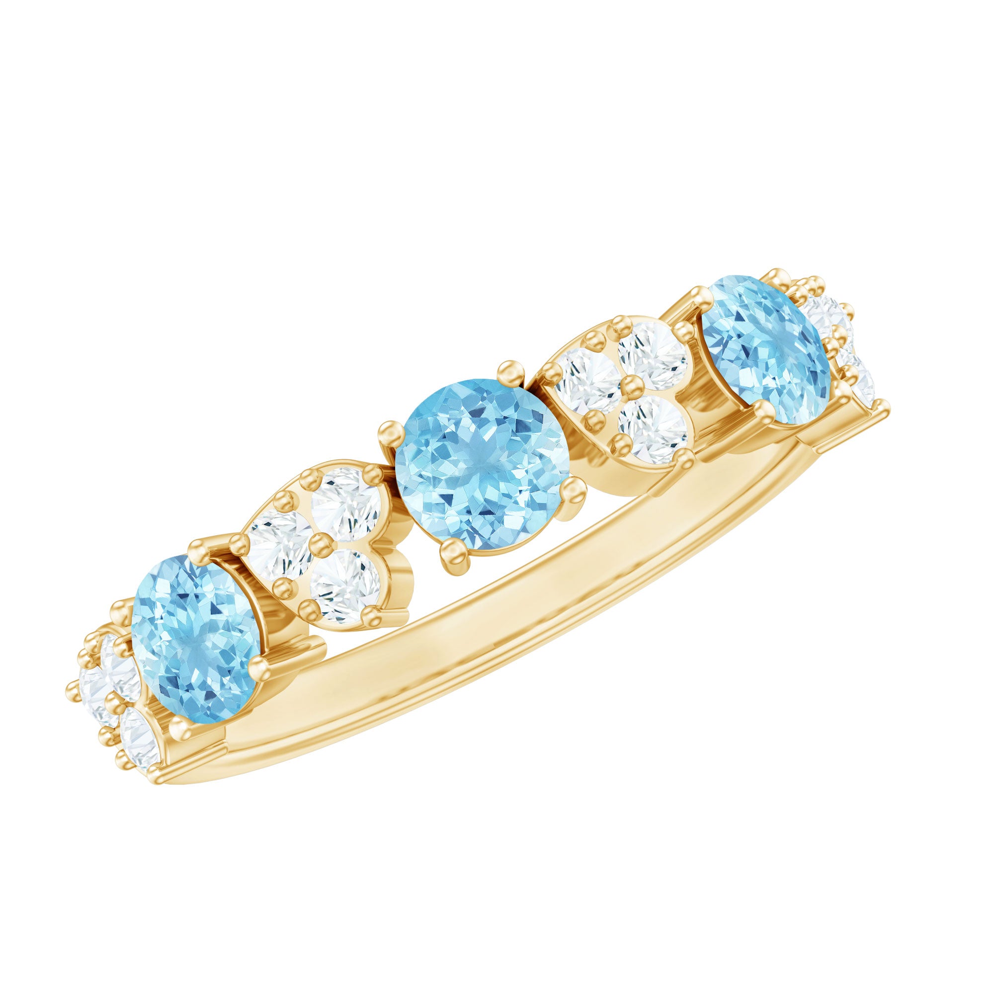 Aquamarine and Diamond Heart Shape Eternity Ring AAA - Rosec Jewels