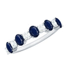 Natural Oval Blue Sapphire Diamond Half Eternity Ring for Women AAA - Rosec Jewels