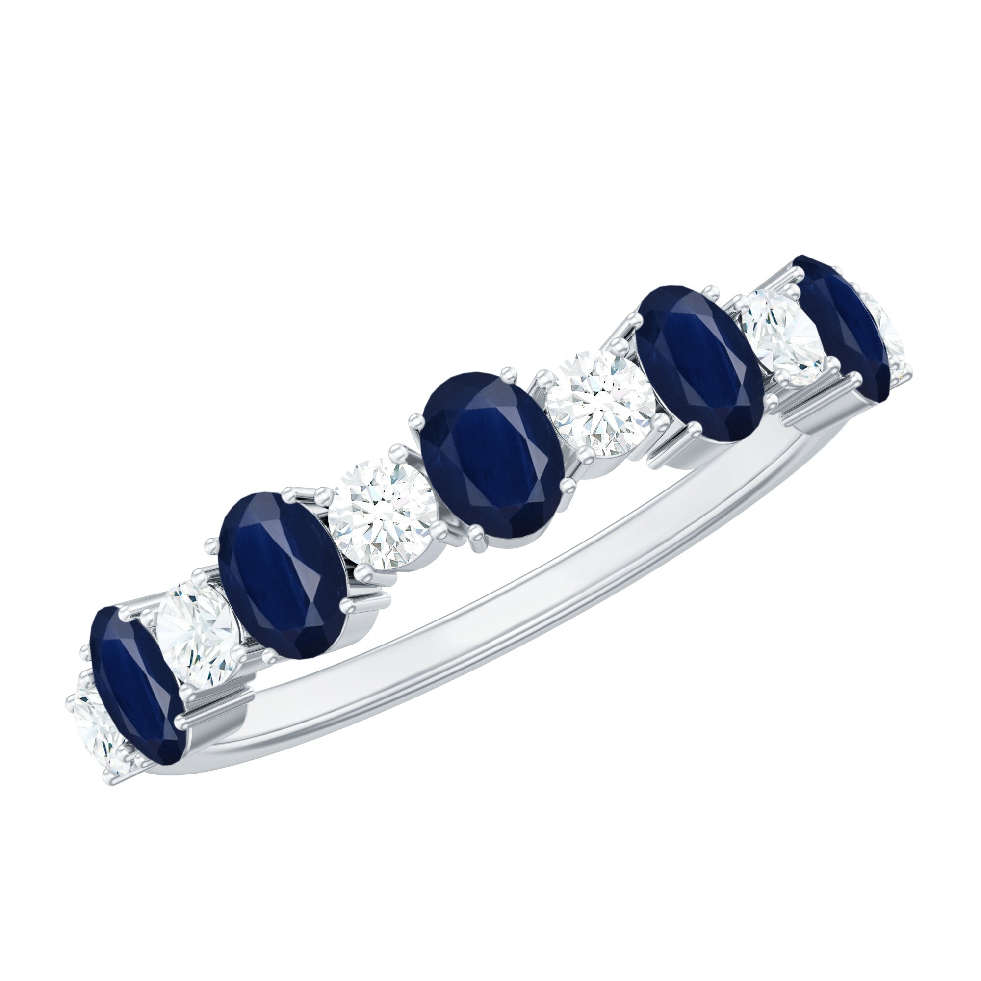 Rosec Jewels-Natural Oval Blue Sapphire Diamond Half Eternity Ring for Women