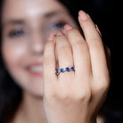Natural Oval Blue Sapphire Diamond Half Eternity Ring for Women AAA - Rosec Jewels