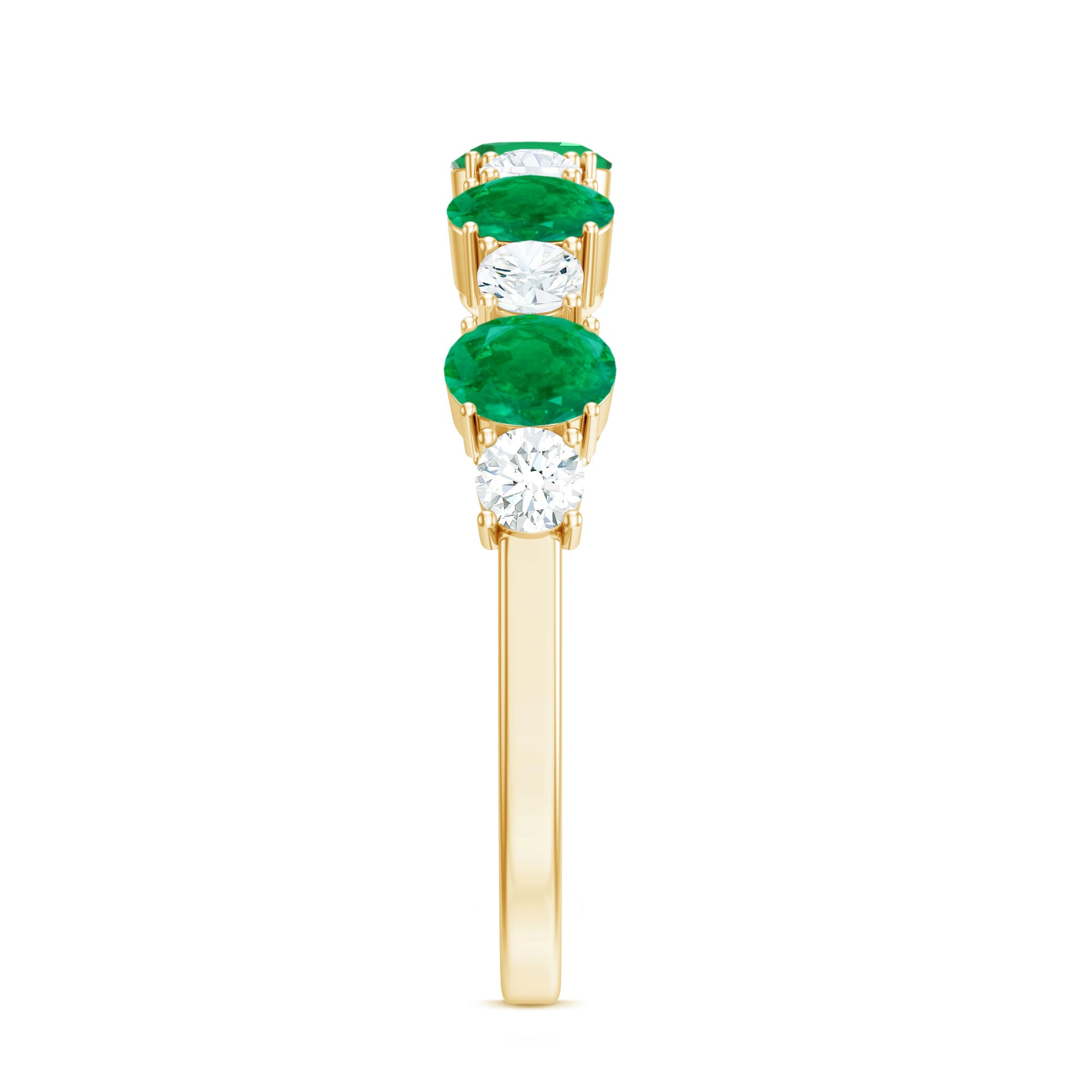 Oval Cut Emerald and Diamond Semi Eternity Ring AAA - Rosec Jewels
