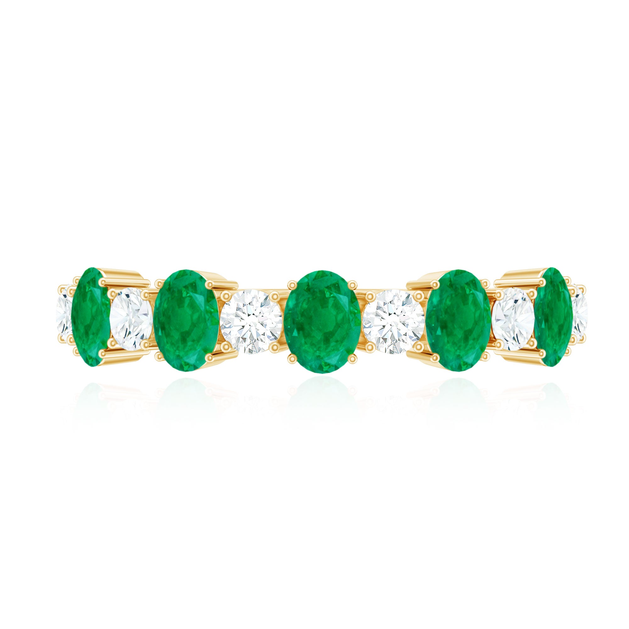 Oval Cut Emerald and Diamond Semi Eternity Ring AAA - Rosec Jewels
