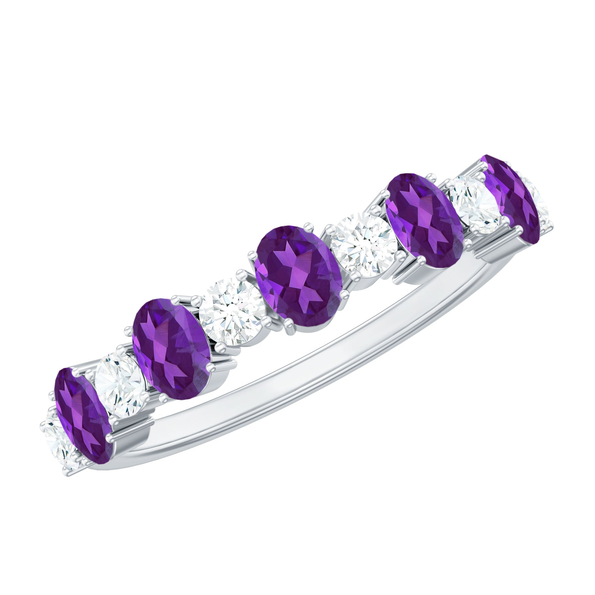 Rosec Jewels-Natural Oval Amethyst Diamond Half Eternity Ring for Women