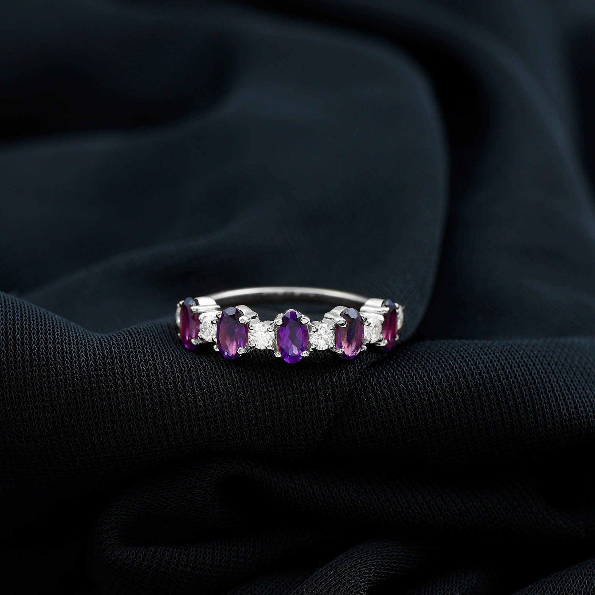 Rosec Jewels-Natural Oval Amethyst Diamond Half Eternity Ring for Women