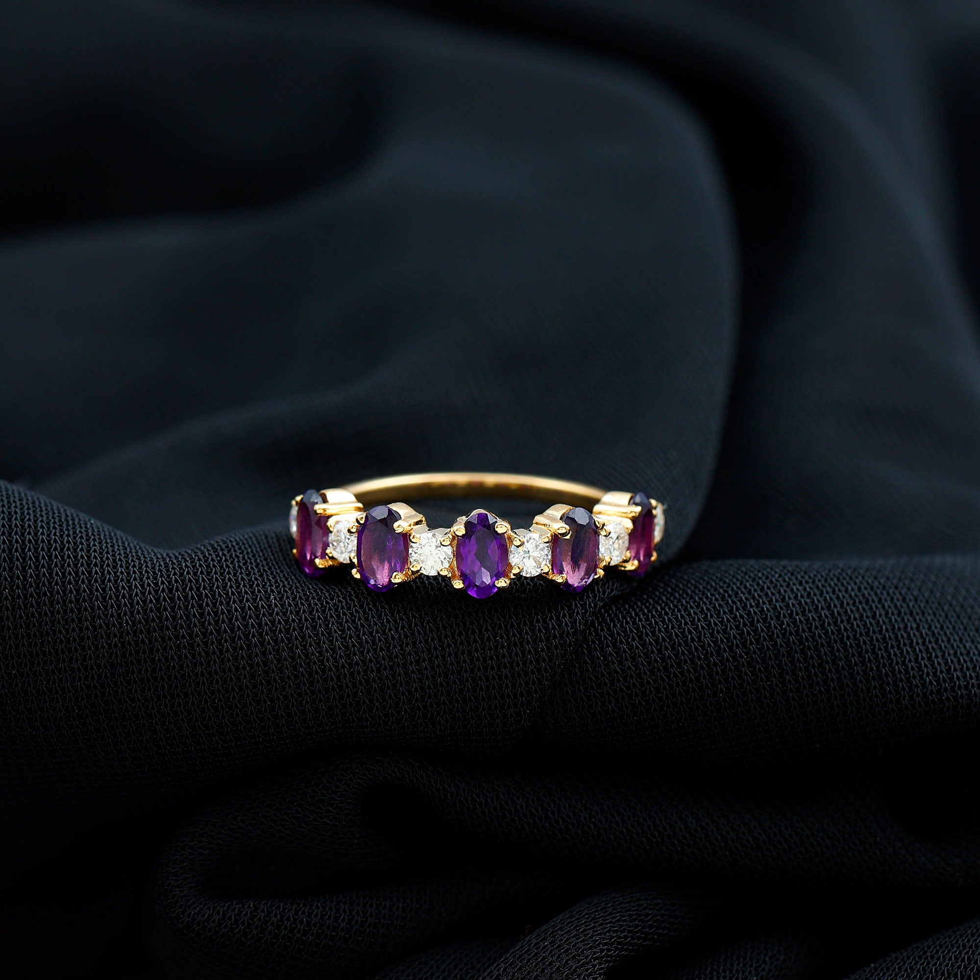 Rosec Jewels-Natural Oval Amethyst Diamond Half Eternity Ring for Women