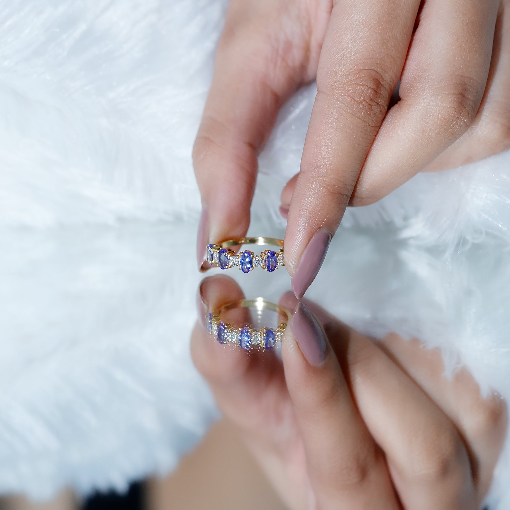 Rosec Jewels-Natural Tanzanite Half Eternity Ring with Diamond