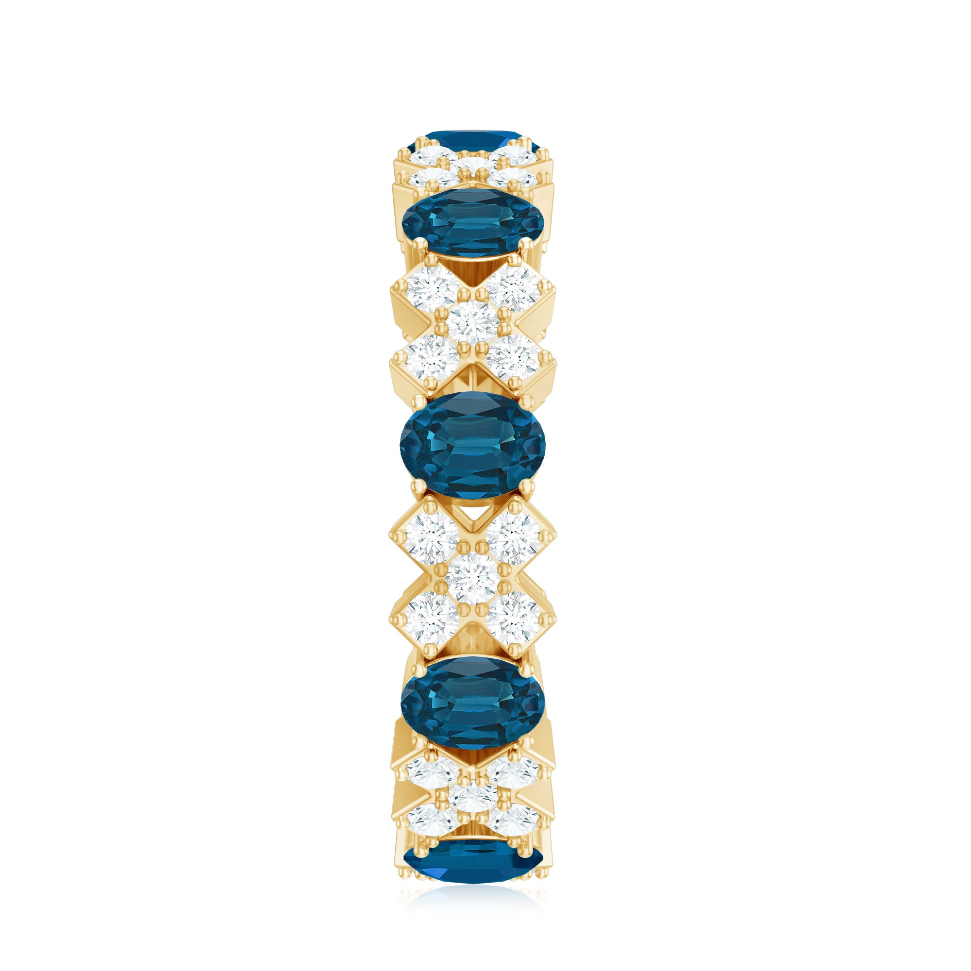 Oval Cut London Blue Topaz Designer Eternity Band with Diamond AAA - Rosec Jewels