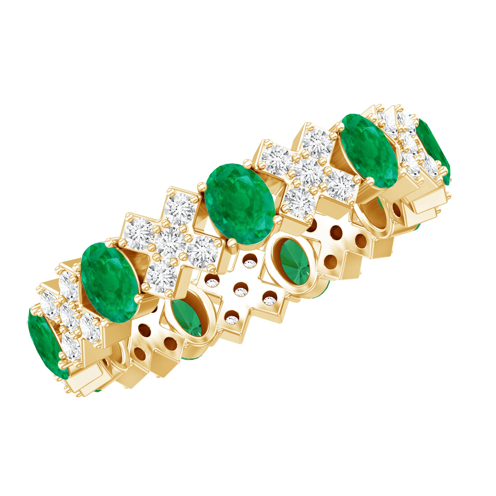 Rosec Jewels-Natural Emerald and Moissanite Designer Eternity Band