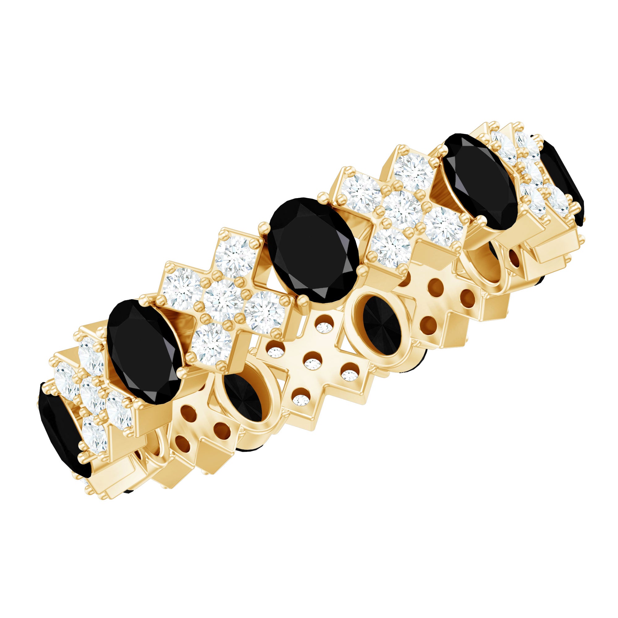 Certified Real Black Spinel Eternity Ring with Moissanite AAA - Rosec Jewels