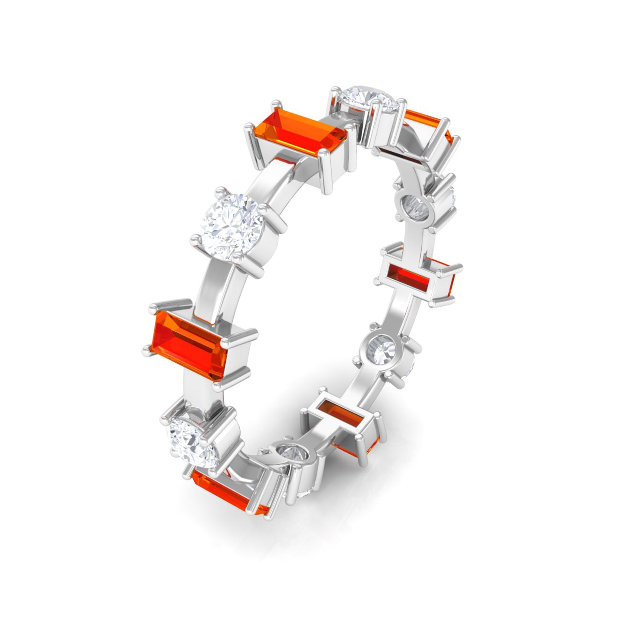 Baguette Cut Lab Grown Orange Sapphire and Diamond Eternity Ring AAAA - Rosec Jewels