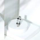 Contemporary Emerald Cut Onyx and Diamond Wedding Band AAA - Rosec Jewels