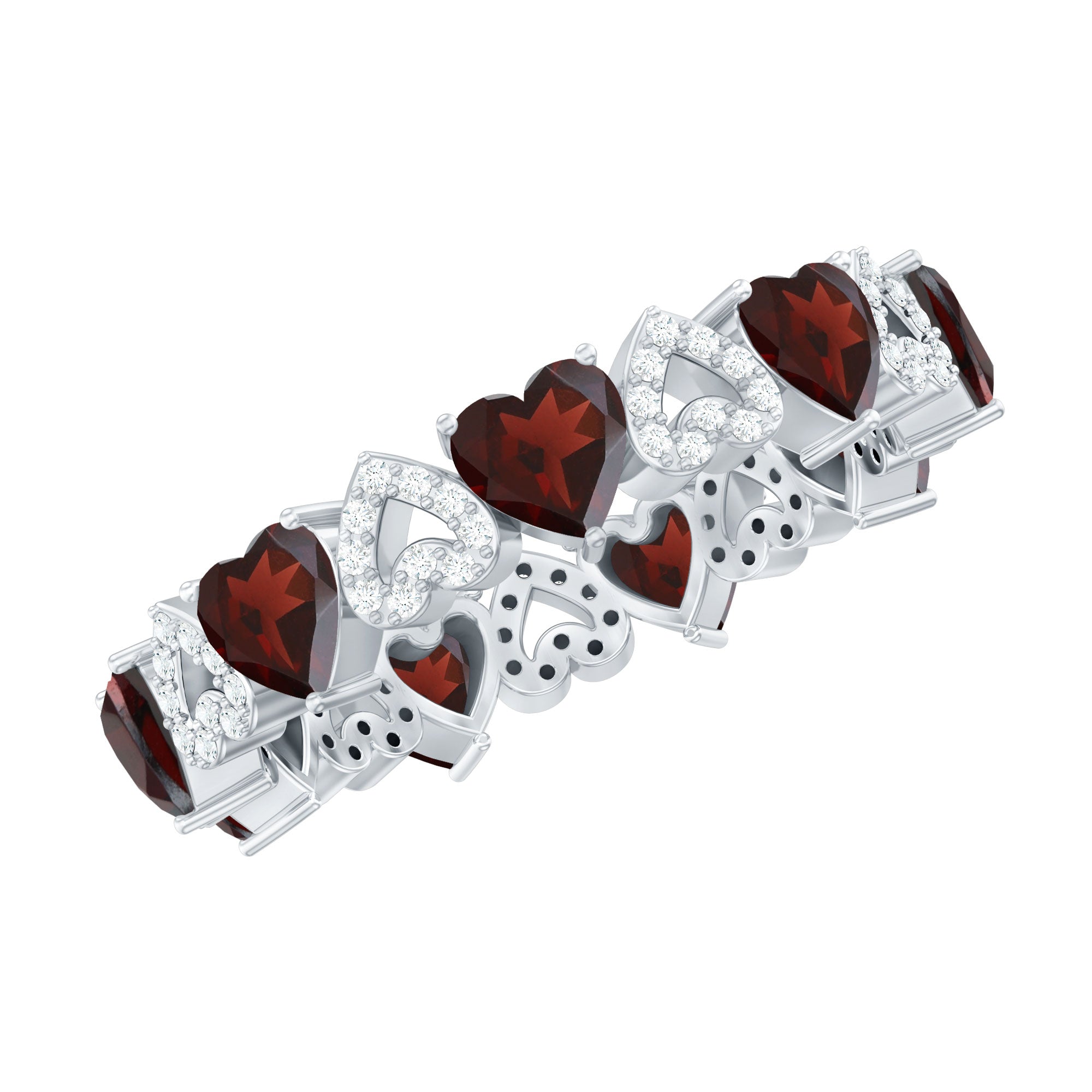 Rosec Jewels-Natural Garnet Diamond Heart Eternity Ring for Anniversary