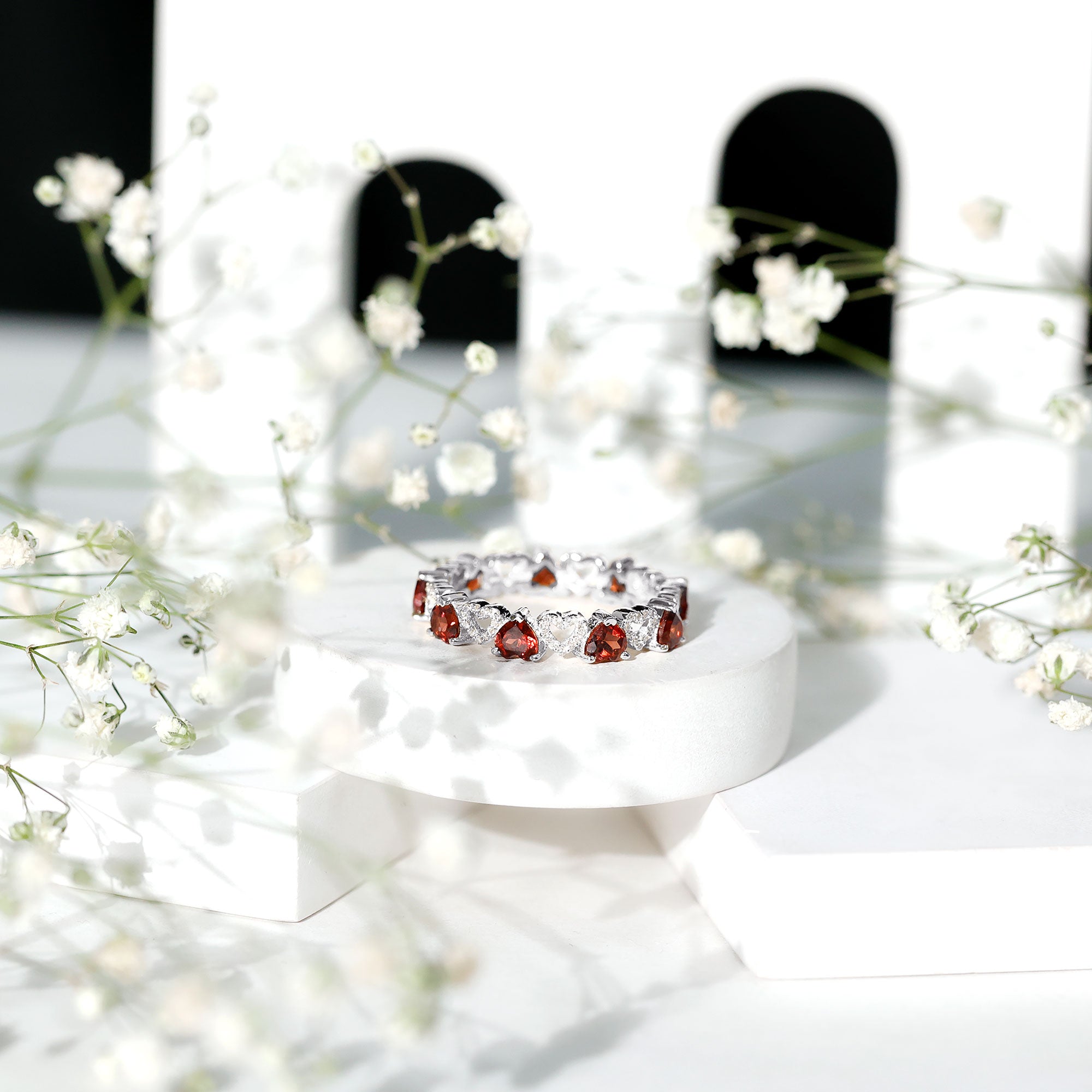 Rosec Jewels-Natural Garnet Diamond Heart Eternity Ring for Anniversary