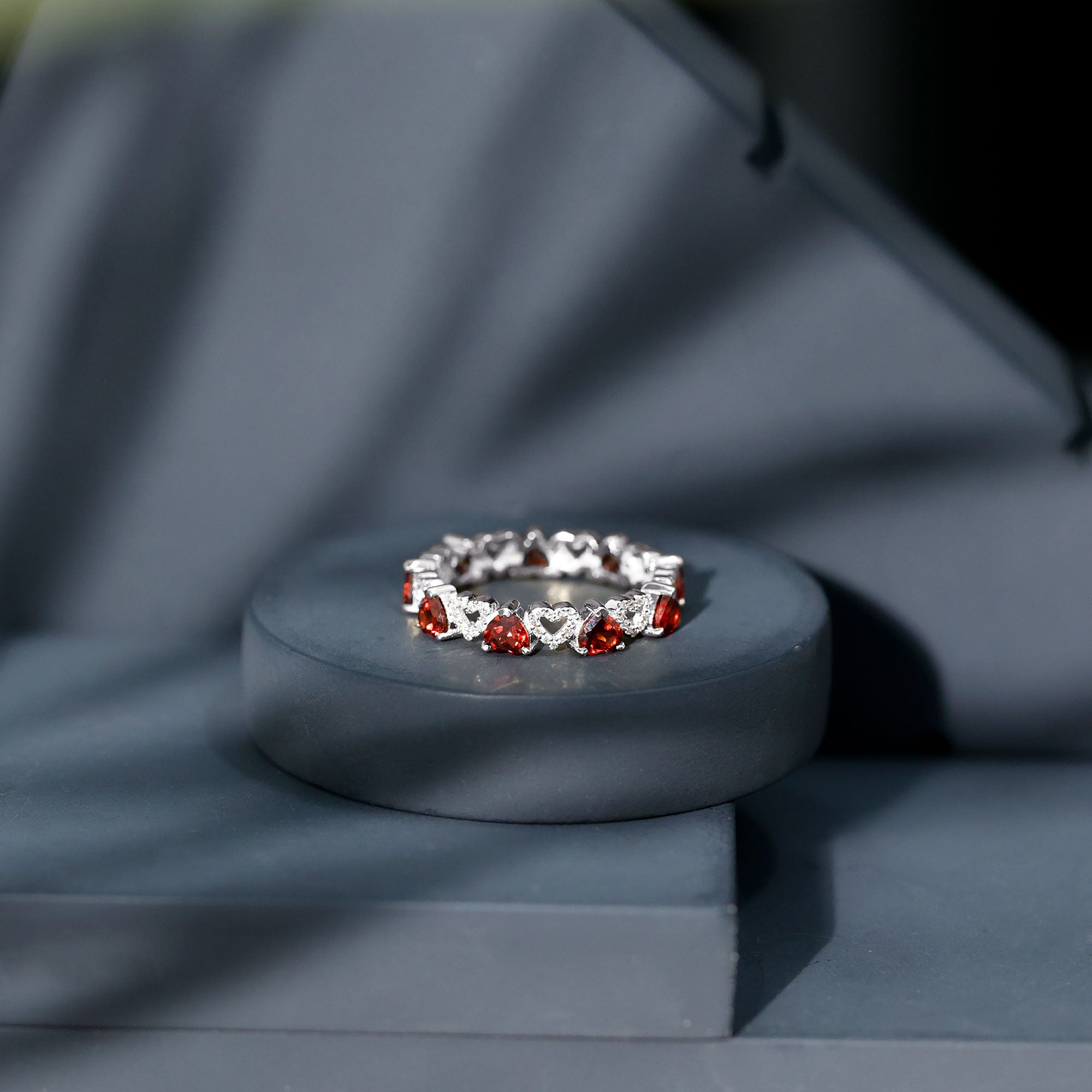 Rosec Jewels-Natural Garnet Diamond Heart Eternity Ring for Anniversary