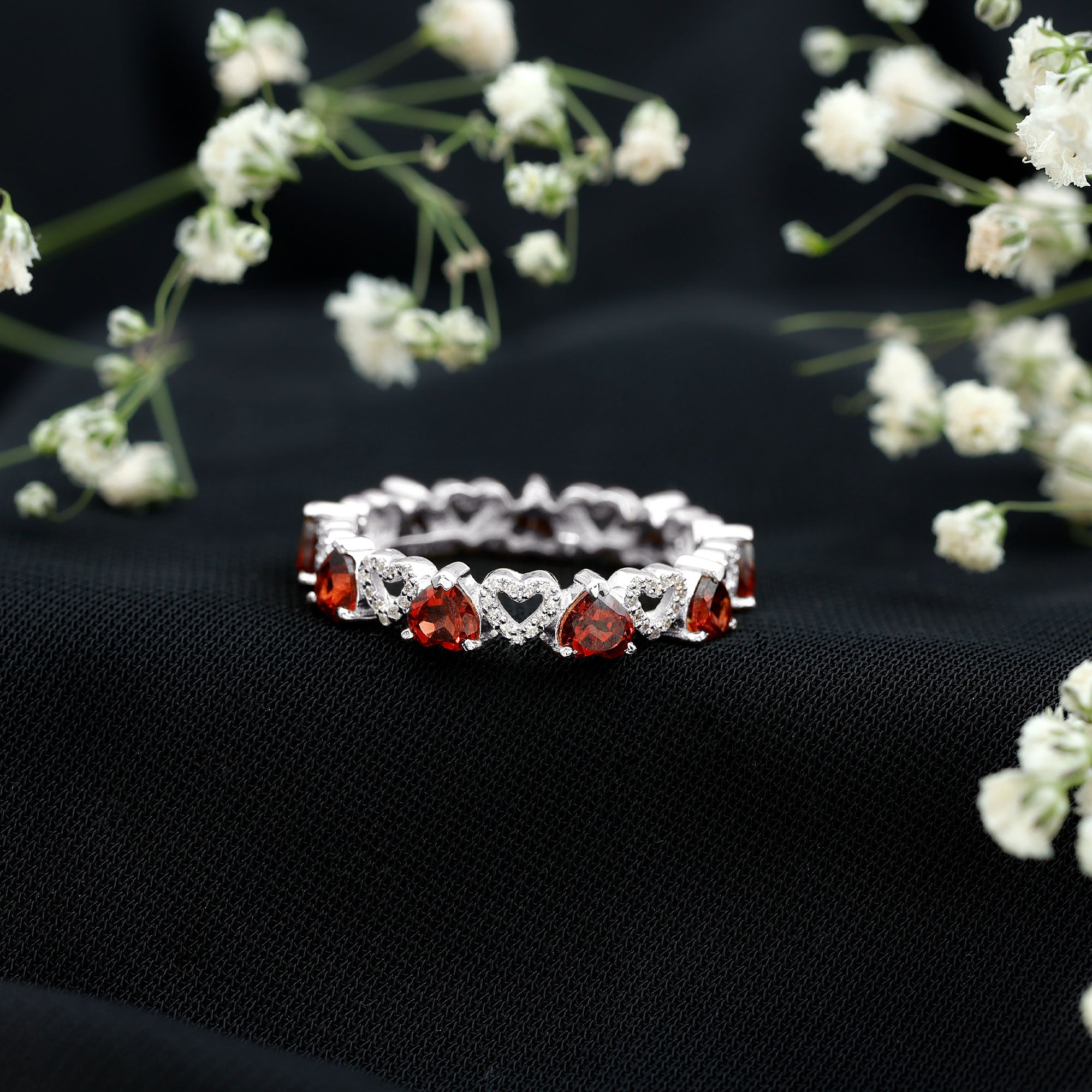 Rosec Jewels-Natural Garnet Diamond Heart Eternity Ring for Anniversary